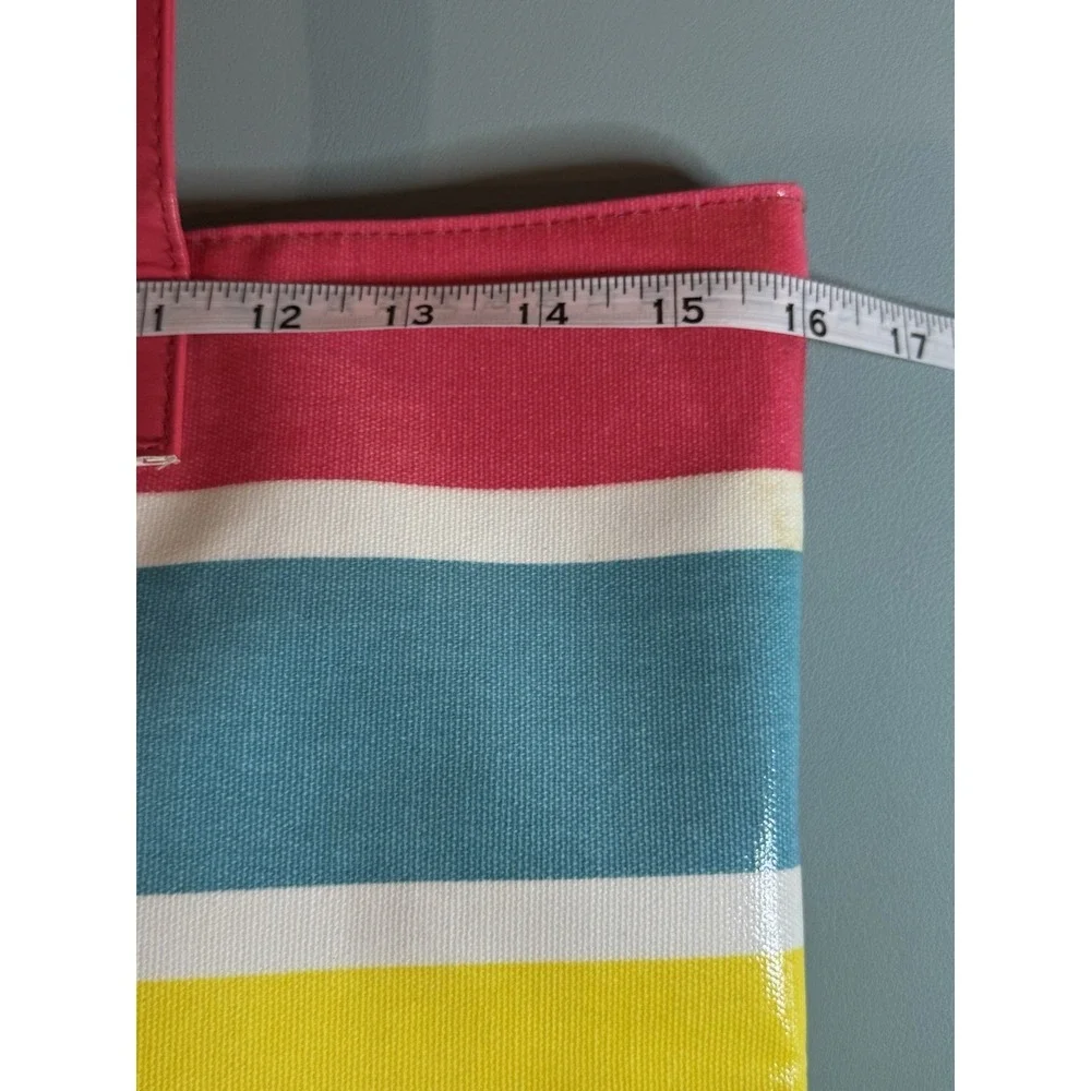 CHI for Ulta Beauty Pink Blue Yellow Green Striped Tote Bag Vinyl Easy Clean